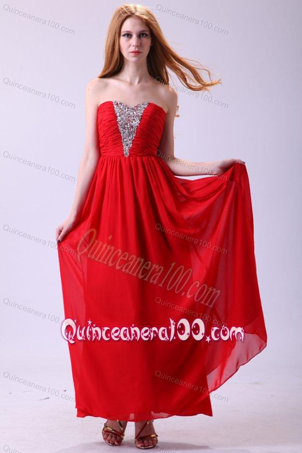 Red Empire Sweetheart Beading Floor-length Chiffon 2014 Dama Dress for Quinceanera