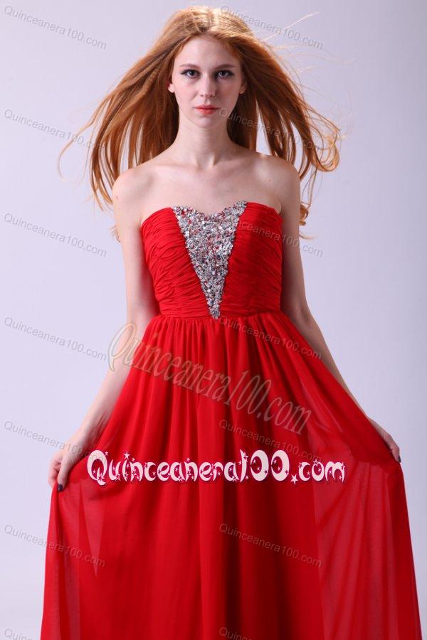 Red Empire Sweetheart Beading Floor-length Chiffon 2014 Dama Dress for Quinceanera