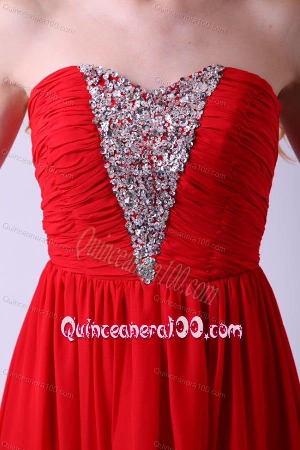 Red Empire Sweetheart Beading Floor-length Chiffon 2014 Dama Dress for Quinceanera