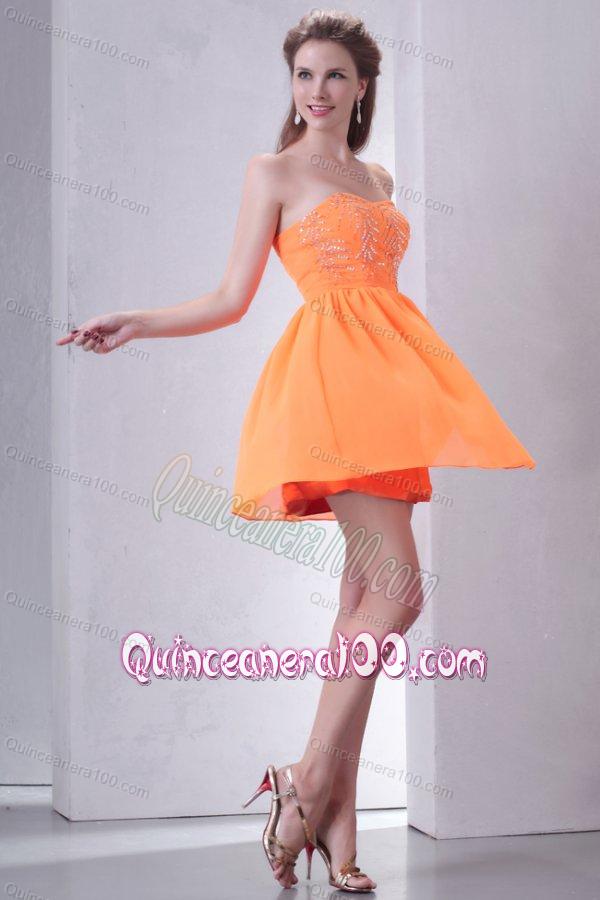 Sweetheart Empire Mini-length Beaded Decorate Dama Dresses in Orange