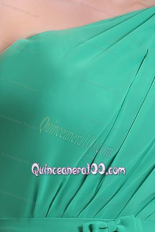 Turquoise Dama Dress for Quinceanera with Bowknot and Ruching A-line One Shoulder