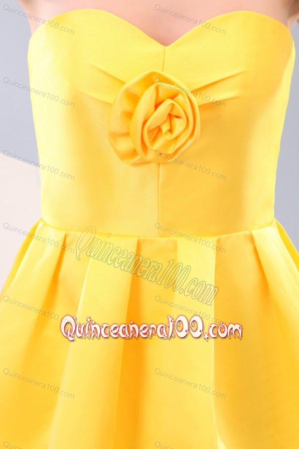 Yellow Sweetheart Hand Made Flower Dama Dress for Quinceanera with Short