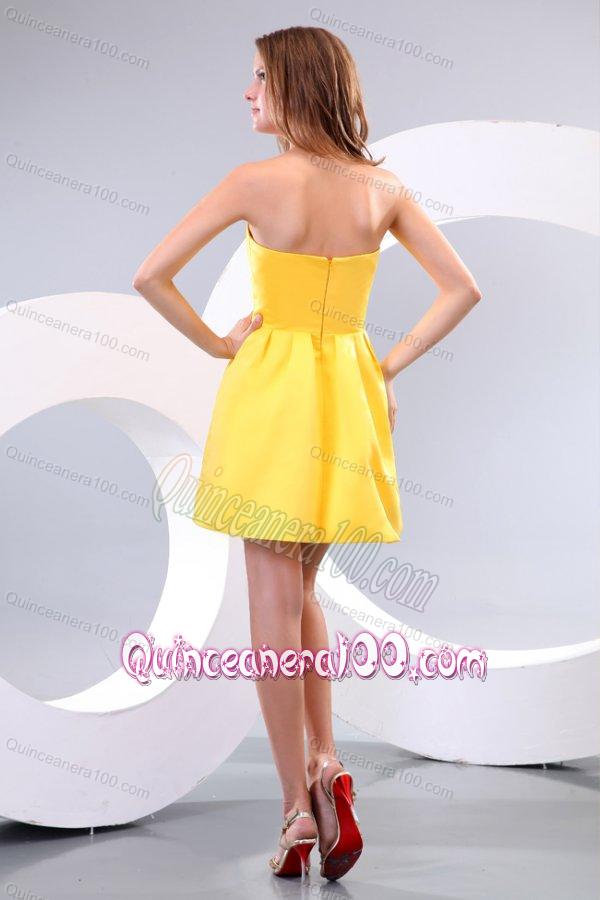 Yellow Sweetheart Hand Made Flower Dama Dress for Quinceanera with Short