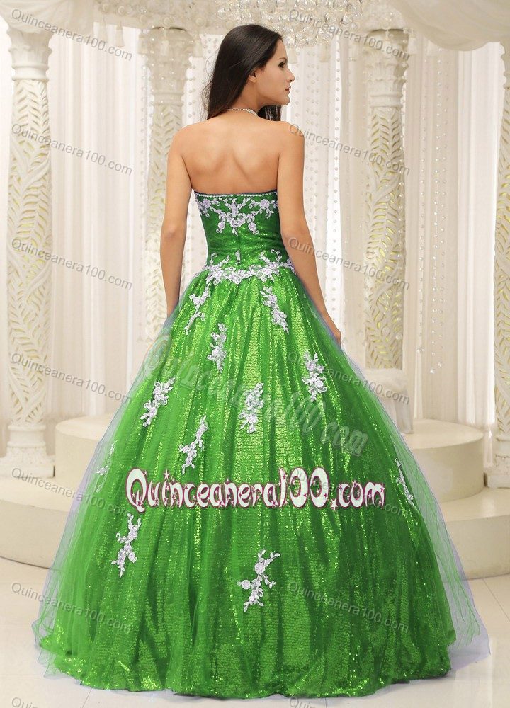 Wonderful Spring Green Paillette Sweet 16 Dress with Appliques