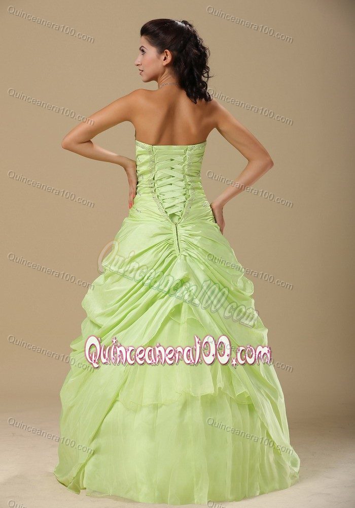 Yellow Green Ruching Sweetheart Quinceanera Dresses Gowns