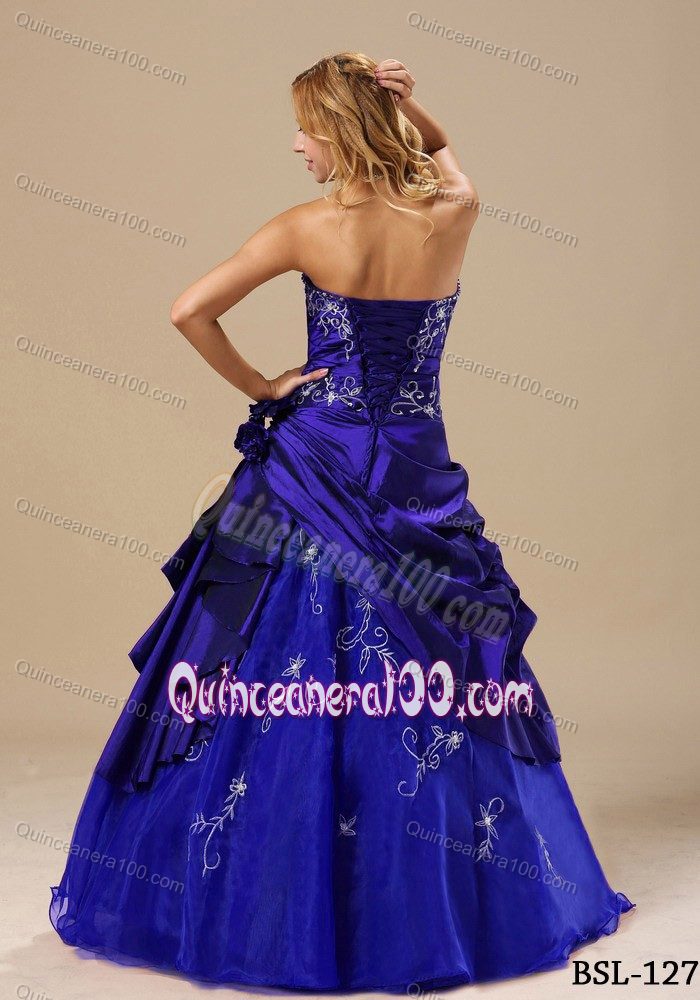 Blue Ruched Strapless Embroidery Pick-ups Sweet 16 Dresses