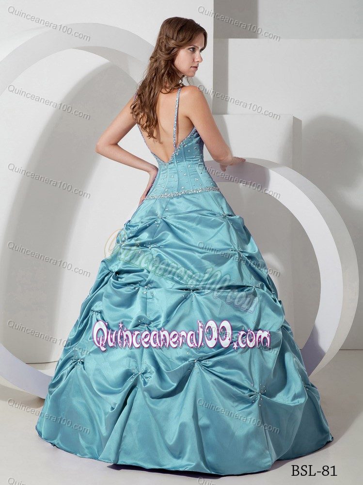 A-line Spaghetti Straps Lime Blue Beading Quinceanera Dress