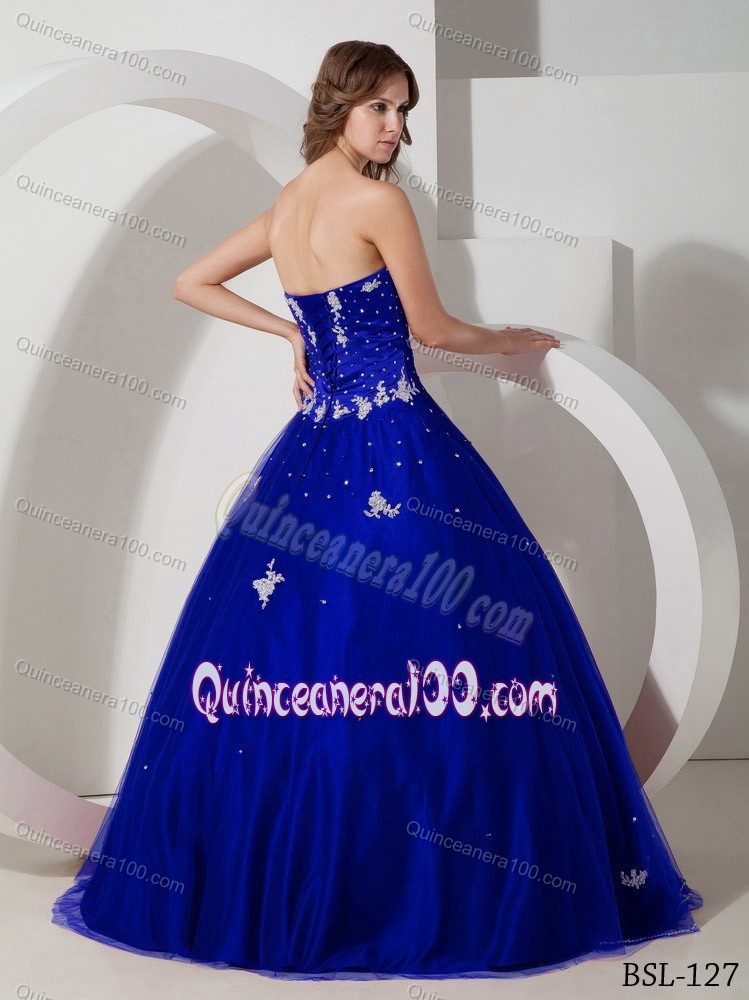 Royal Blue Strapless Appliques and Beading Quinceanera Gown