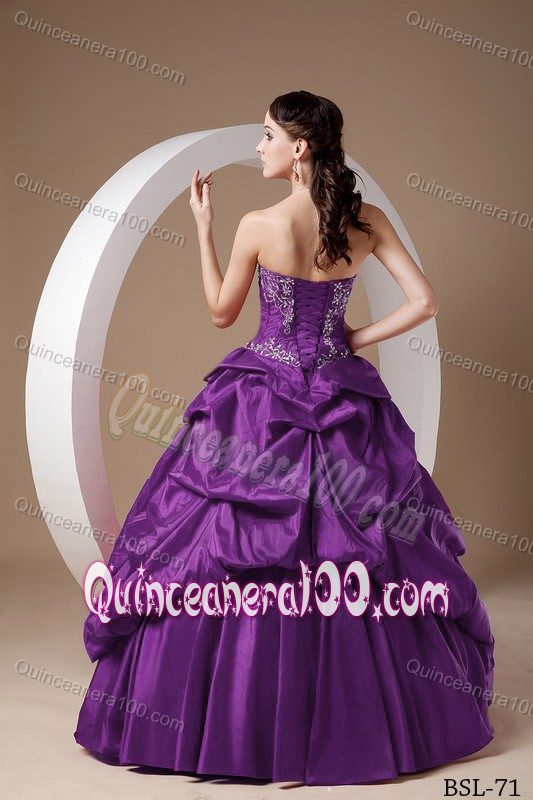 A-line Sweetheart Dresses For a Quinceanera with Embroidery and Beading in Purple