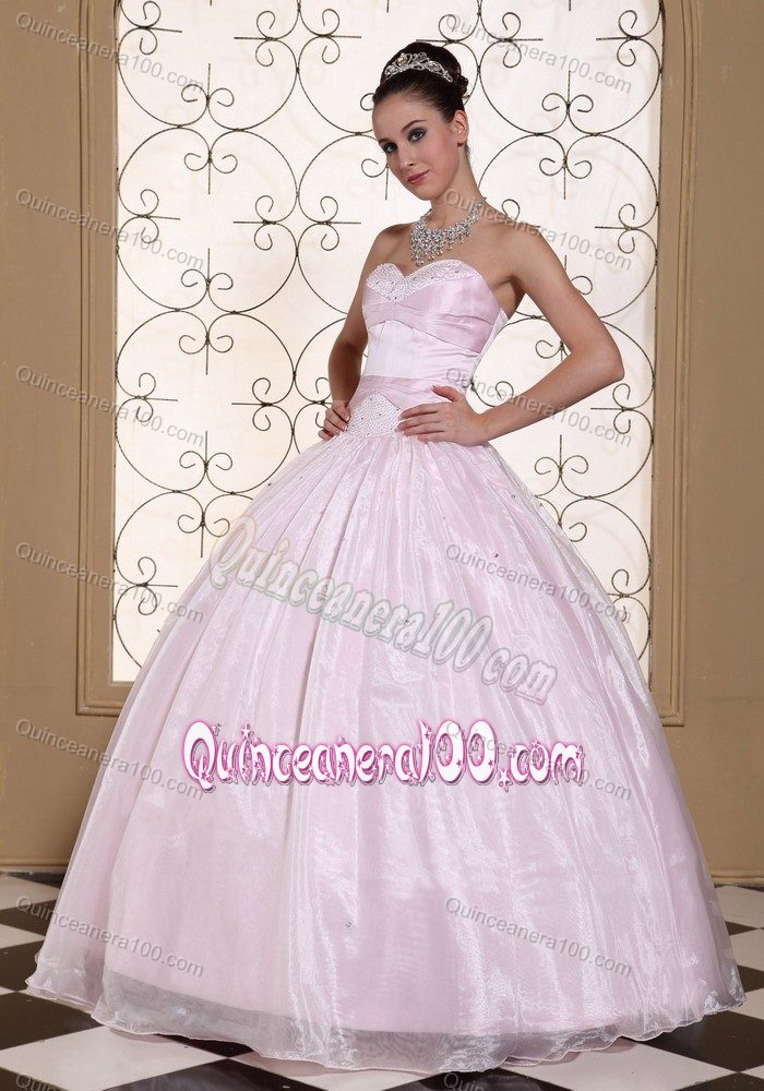 Baby Pink Sweetheart Quinceanera Dress with Beaded Sweetheart