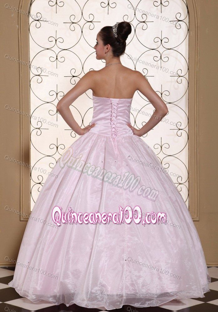 Baby Pink Sweetheart Quinceanera Dress with Beaded Sweetheart