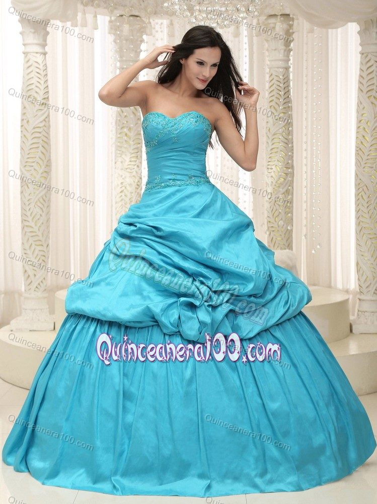 Aqua Blue Sweetheart Appliques Lace up Quinceanera Dresses