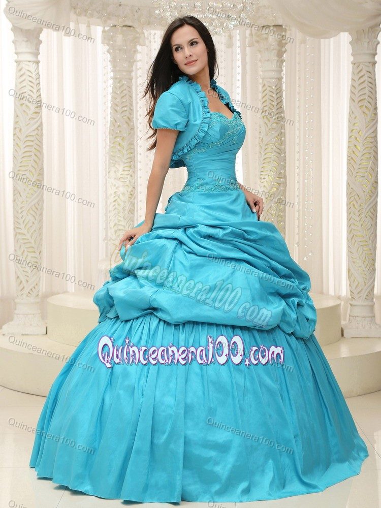 Aqua Blue Sweetheart Appliques Lace up Quinceanera Dresses