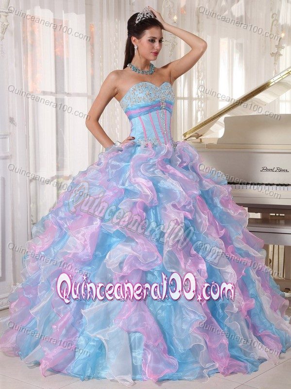 Multi-color Sweetheart Floor-length Appliques Quinceanera Dress