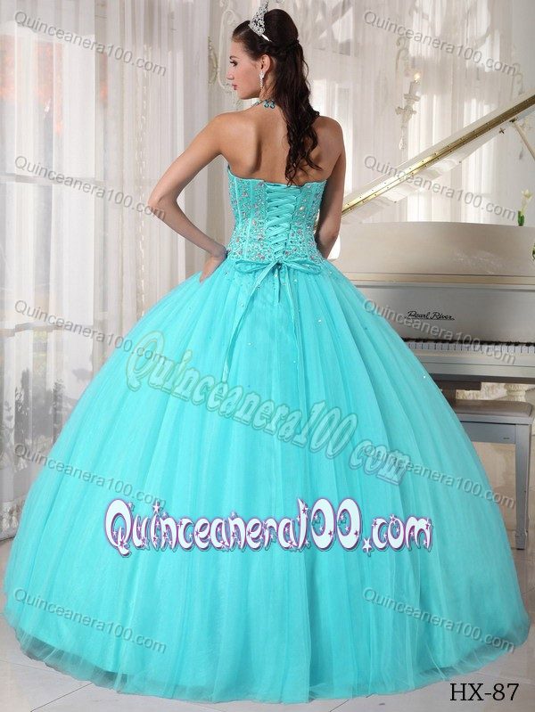 Aqua Blue Ball Gown Sweetheart Beaded Quinceanera Dresses