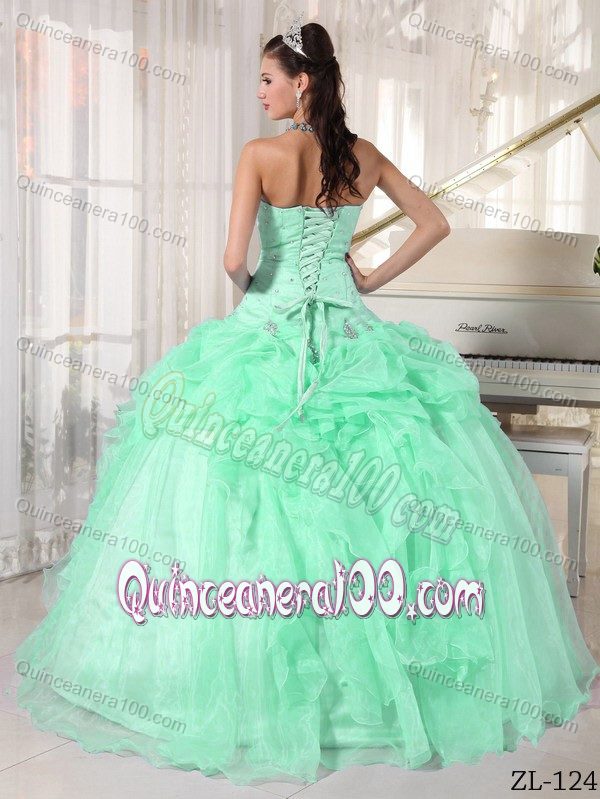 Apple Green Ruched Strapless Beading Quinceanera Dresses Gowns