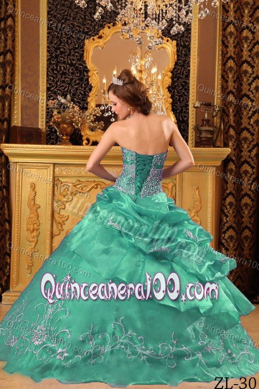 Appliques and Embroidery Sleeveless Teal Beading Quinceanera Dress