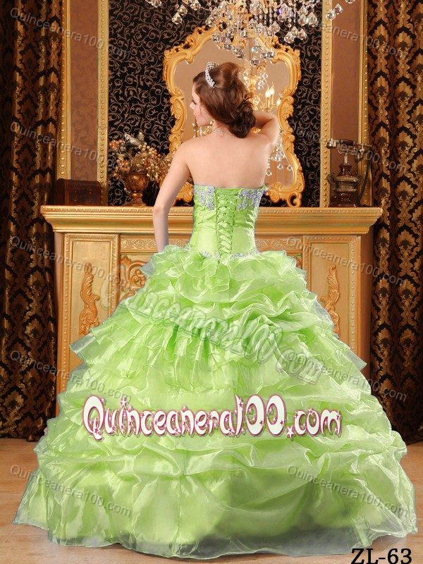 Sweetheart Appliques Quinceanera Dress in Yellow Green Ball Gown