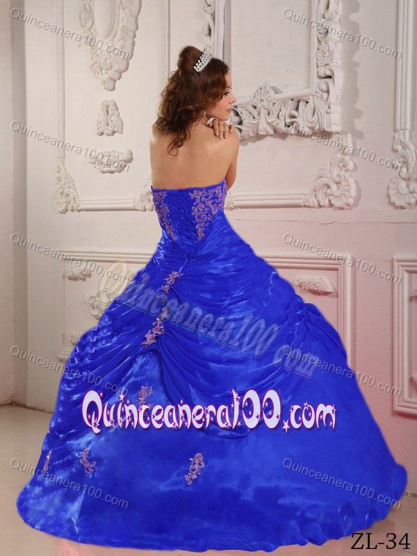 Strapless Floor-length Appliques Quinceanera Dress in Royal Blue