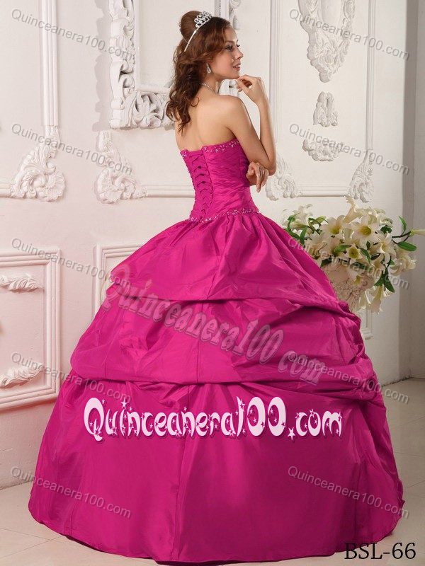 Sweetheart Floor-length Beading Fuchsia Quinceanera Dress