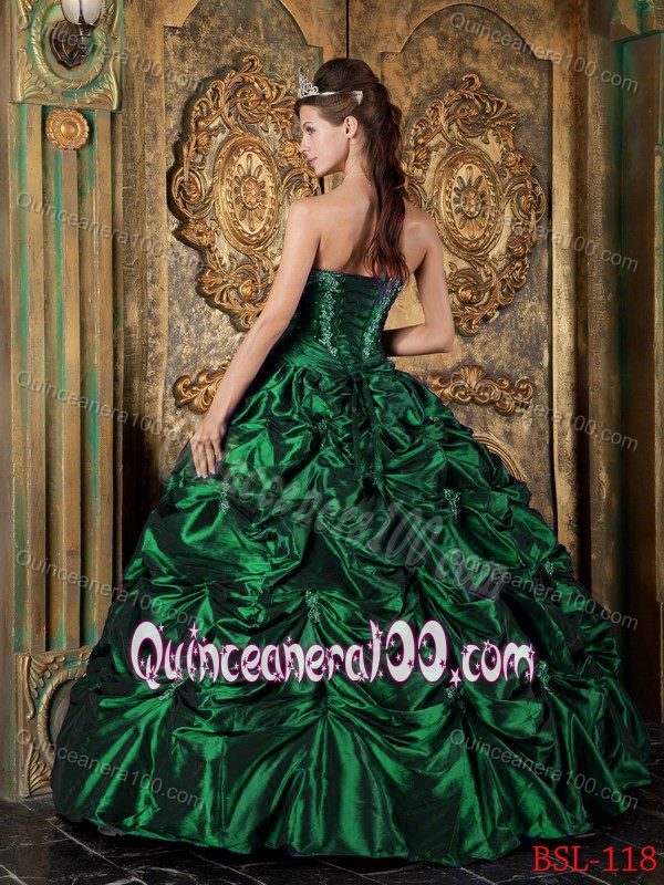 Quinceanera Dress in Green with Sweetheart Beading Picks-ups