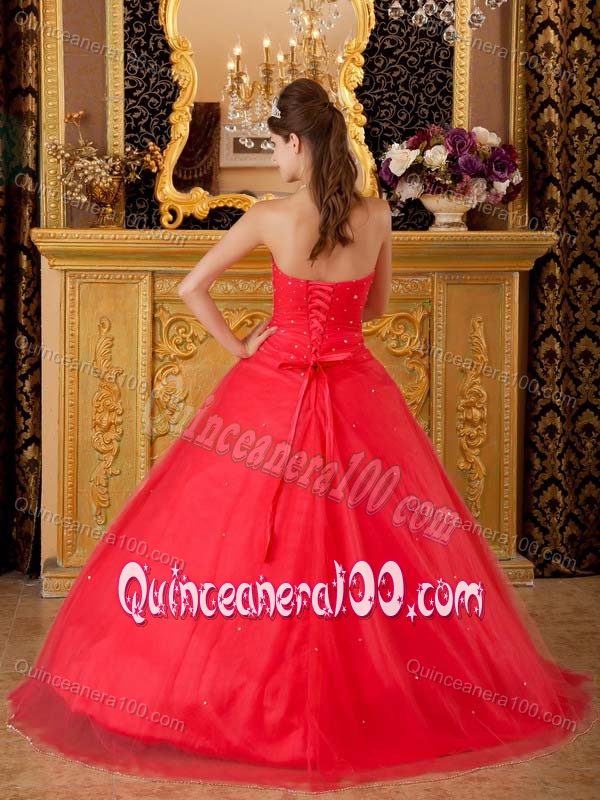 A-line Strapless Appliques Quinceanera Dresses in Coral Red