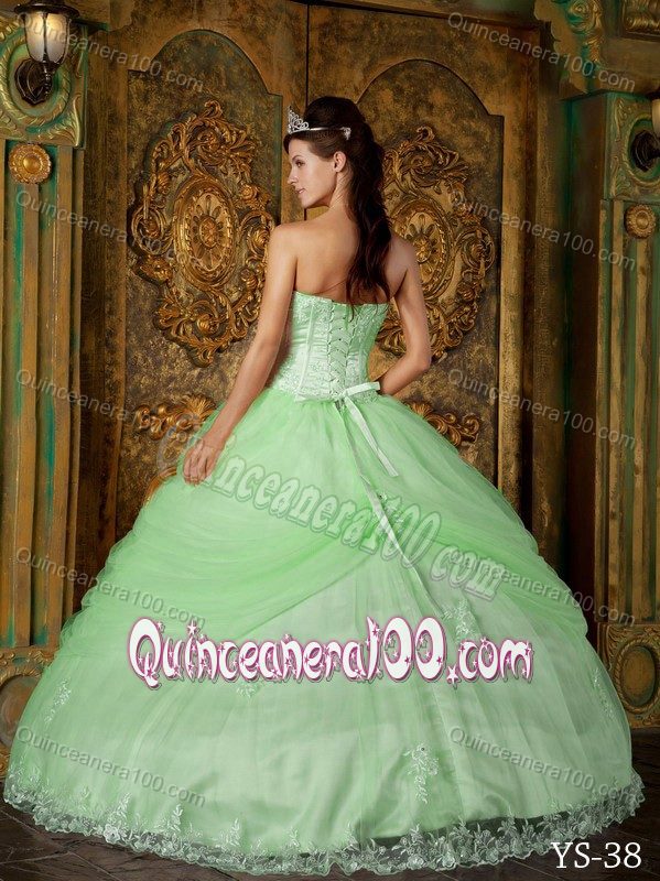 Apple Green Ball Gown Strapless Appliques Quinceanera Gown