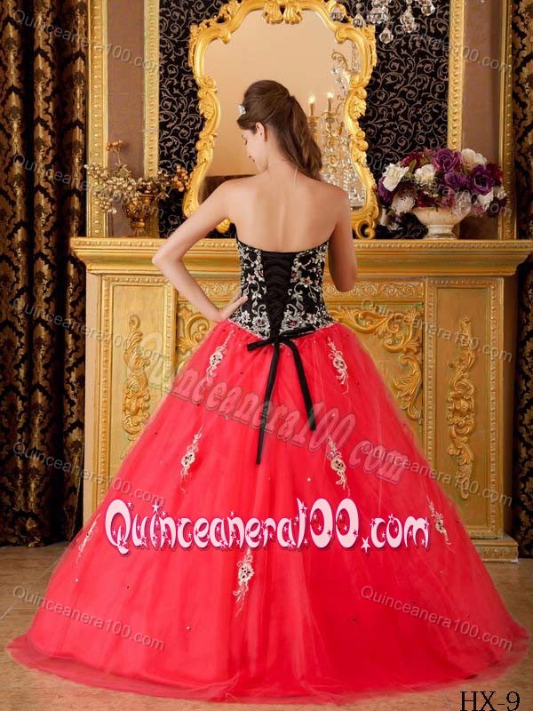 Beading Sweetheart A-line Dresses For Quinceaneras in Red and Black