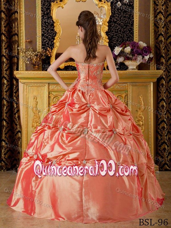 Appliques Halter Watermelon Pick-ups Taffeta Quinceanera Gown