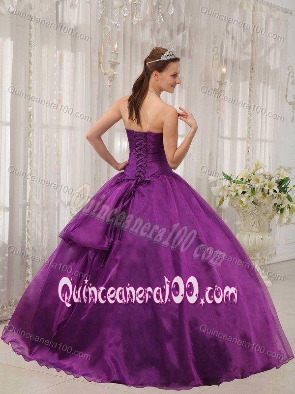 Latest Ruching Purple Beading and Layers Organza Quinceneara Dresses