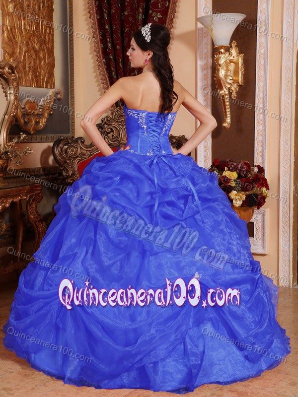 Blue Sweetheart Beading and Appliques Organza Quinceanera Gowns