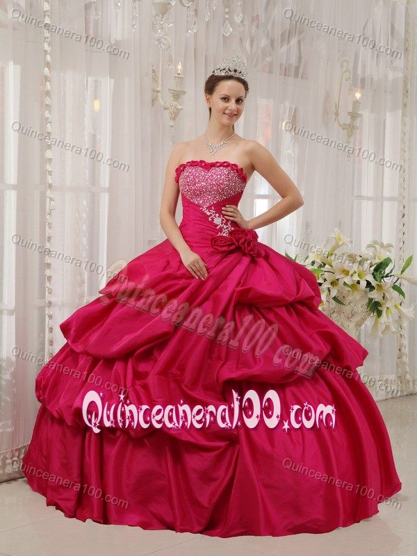 2013 Beading and Hand Made Flower Quinceanera Dress in Coral Red