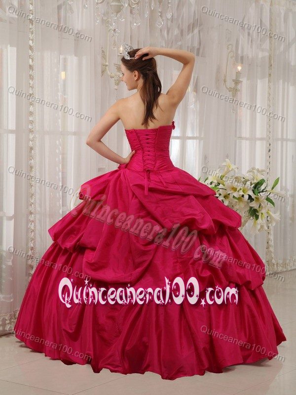 2013 Beading and Hand Made Flower Quinceanera Dress in Coral Red