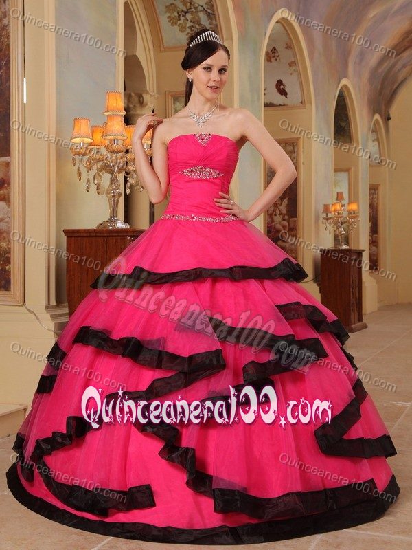 Ruching Floor-length Appliques Sweet Sixteen Dresses in Red and Black