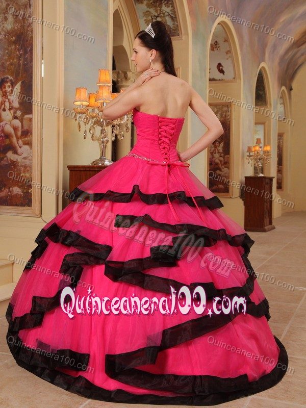 Ruching Floor-length Appliques Sweet Sixteen Dresses in Red and Black