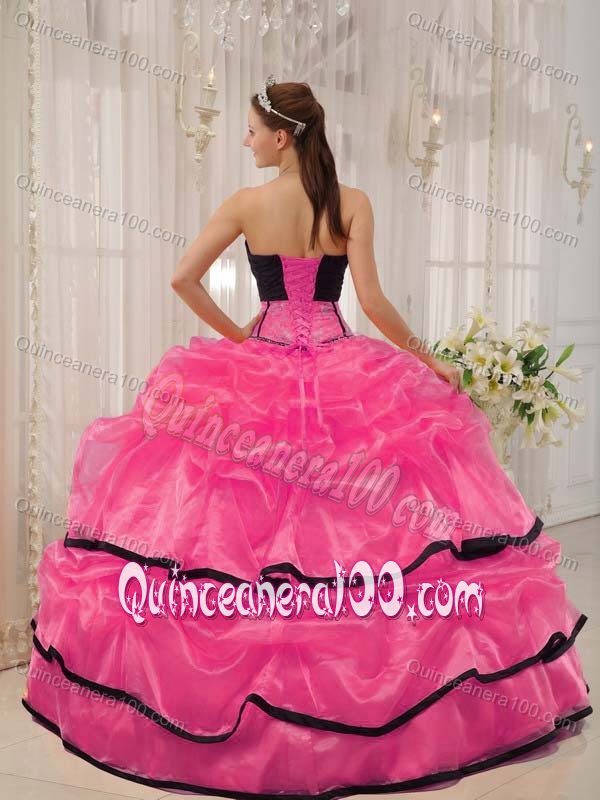 Clearance Beading and Layers Quinceanera Dress in Hot Pink and Black