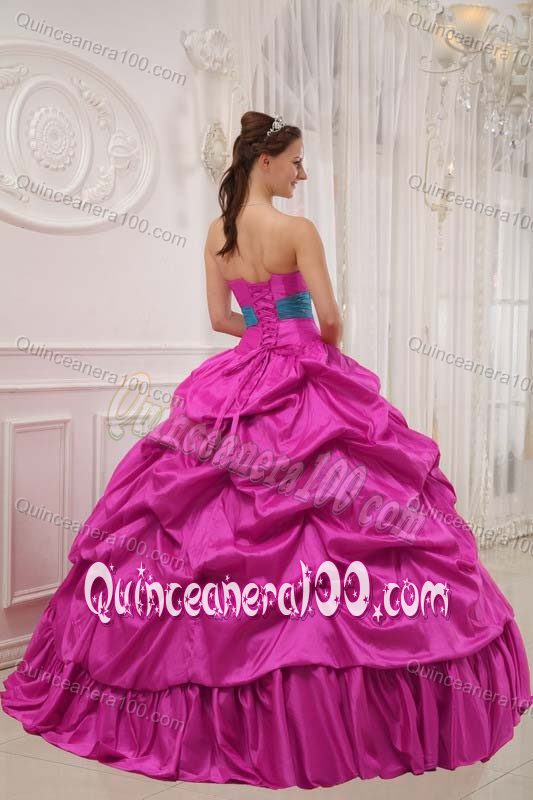 Pick-ups and Flowers Beading Quinceanera Dress in Hot Pink and Blue