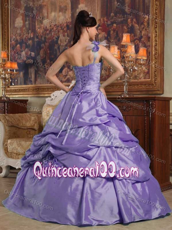 Clearance Hand Made Flowers One Shoulder Purple Taffeta Dresses Quinceanera