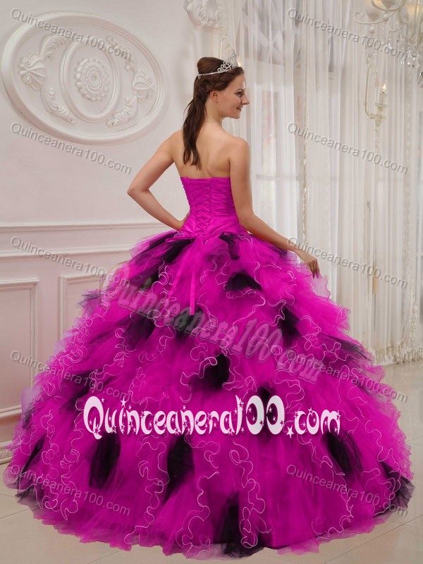 American Idol Beading and Ruche Sweetheart Quinceanera Dress in Hot Pink and Black