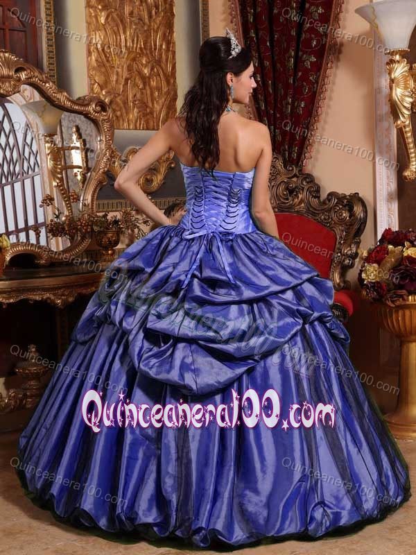 Purple Taffeta Quinceanera Dress with Hand Made Flower and Pick-ups