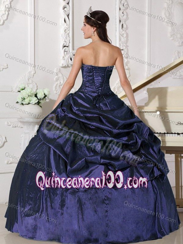 Beading and Ruche Purple Taffeta Quinceanera Dress with Pick-ups