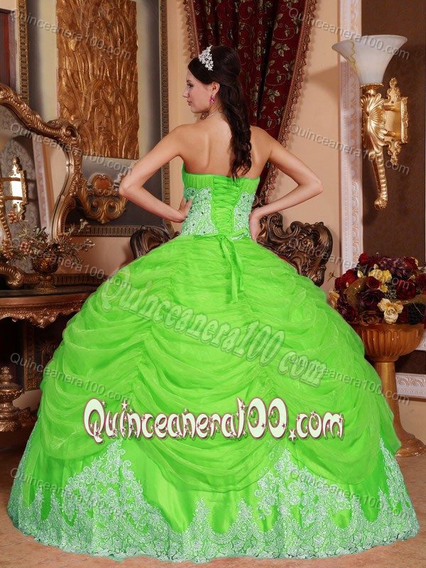 Ruching Strapless Floor-length Beading Quinceanera Dress in Spring Green