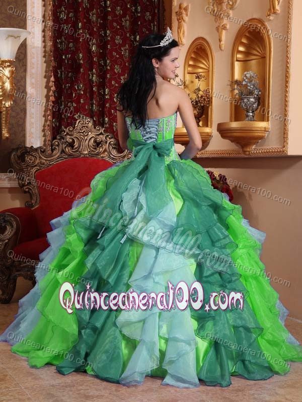 Beading and Appliques Sweetheart Multi-color Ruffles Quinceanera Dress