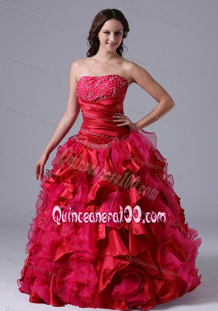 Banding and Ruche Red Quinceanera Dress With Ruffles and Jacket