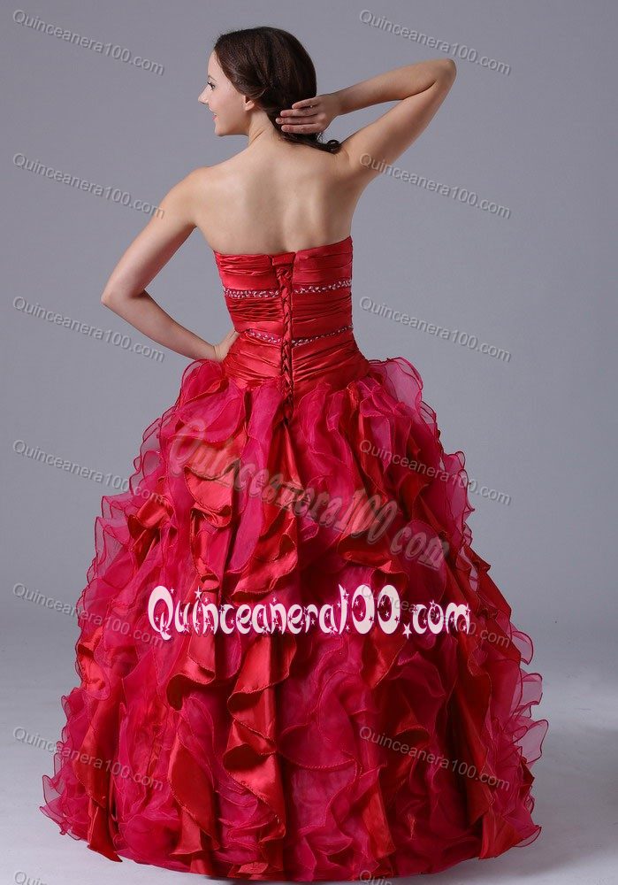 Banding and Ruche Red Quinceanera Dress With Ruffles and Jacket