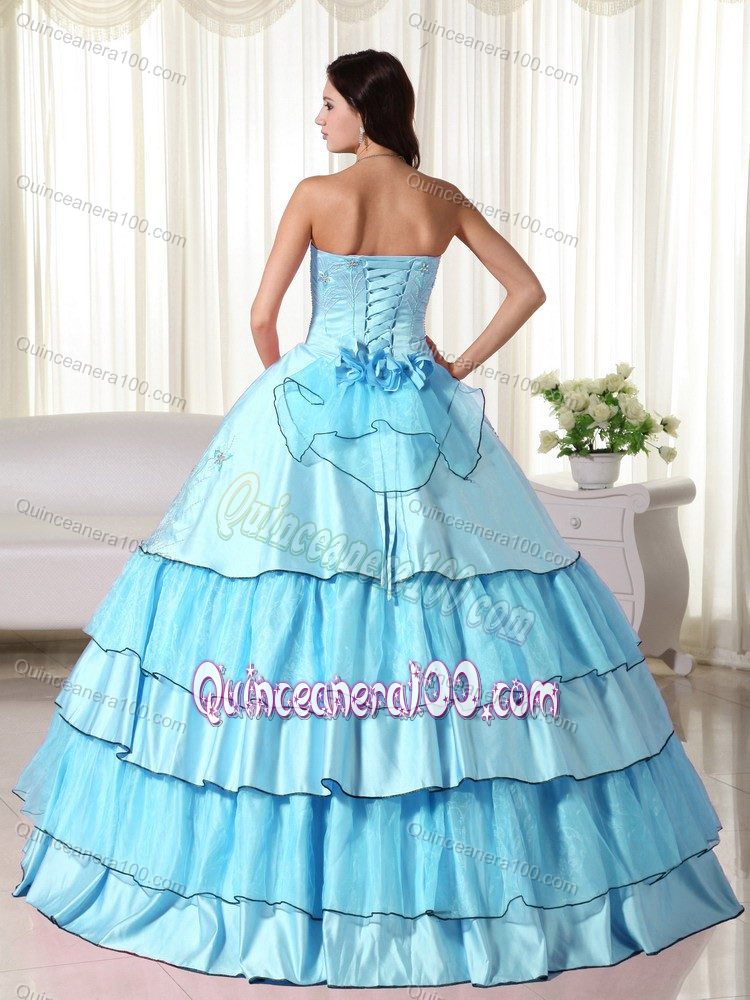 Appliques and Beading Baby Blue Taffeta Quinceanera Dress with Layers