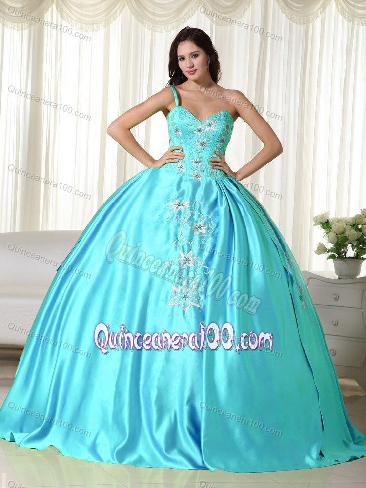 Off the Shoulder Baby Blue Taffeta Quinceanera Dress with Embroidery