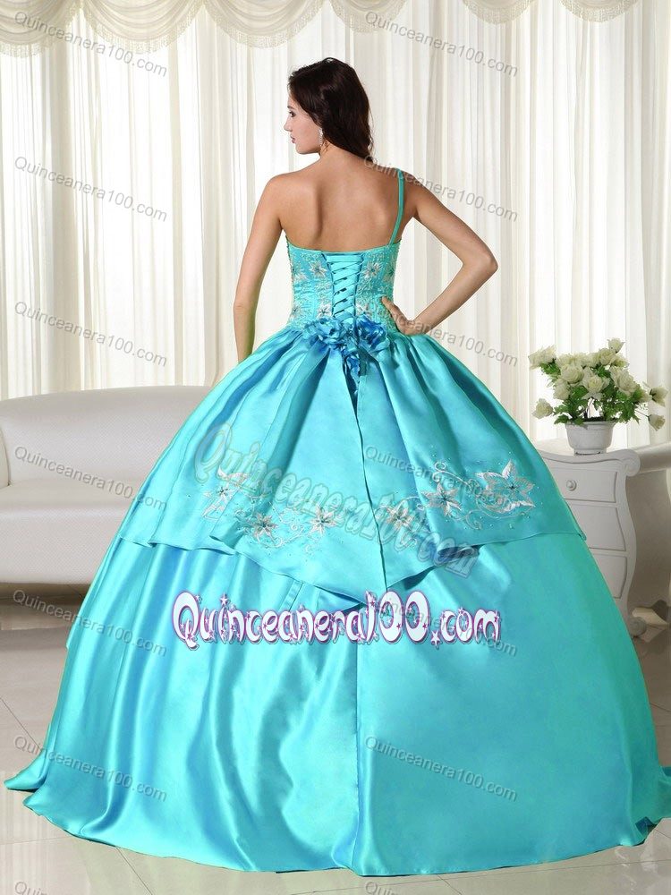 Off the Shoulder Baby Blue Taffeta Quinceanera Dress with Embroidery