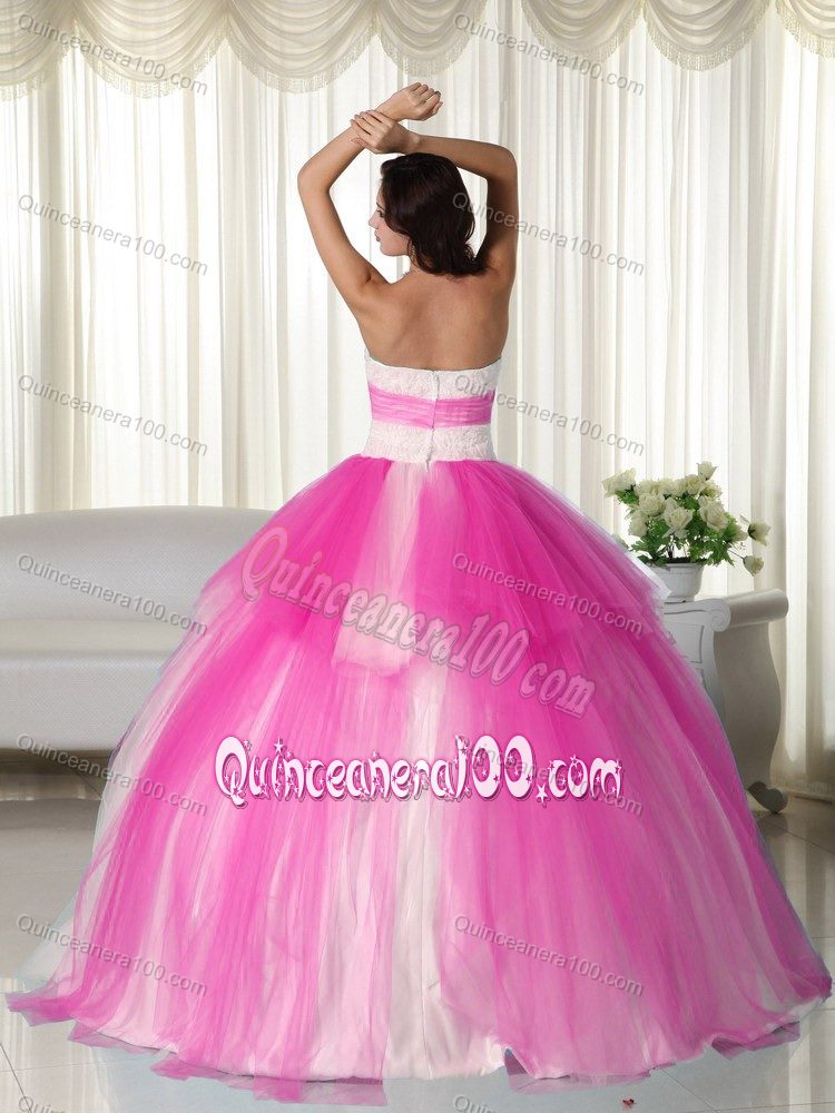 Appliques and Beading Tulle Dresses For Quinceaneras in Hot Pink and White