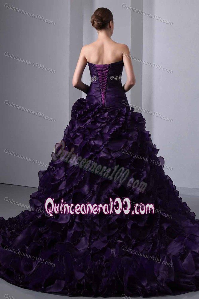 Dark Purple Brush Train Beading and Ruching 2013 Sweet 16 Dresses